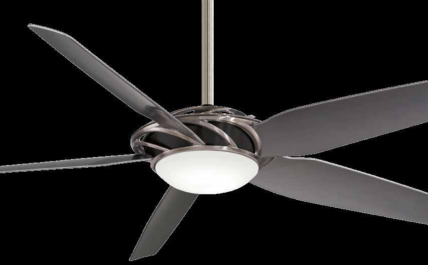 F618L-GM/BN Ellipse with LED Light Minka has created another big bang with the Ellipse fan. Its contemporary design offers an LED integrated light kit, a white lens and a DC motor.
