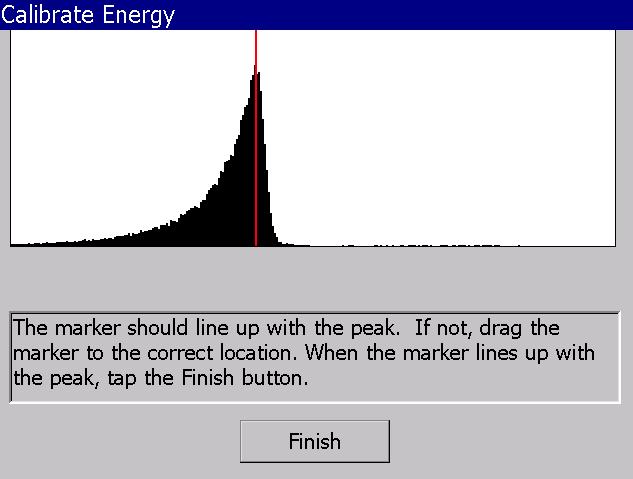 This calibration mode will adjust the offset parameter in the MCA and the energy channels of the radon isotopes to compensate for a shift of the spectrum due to electronic drift over time, or from