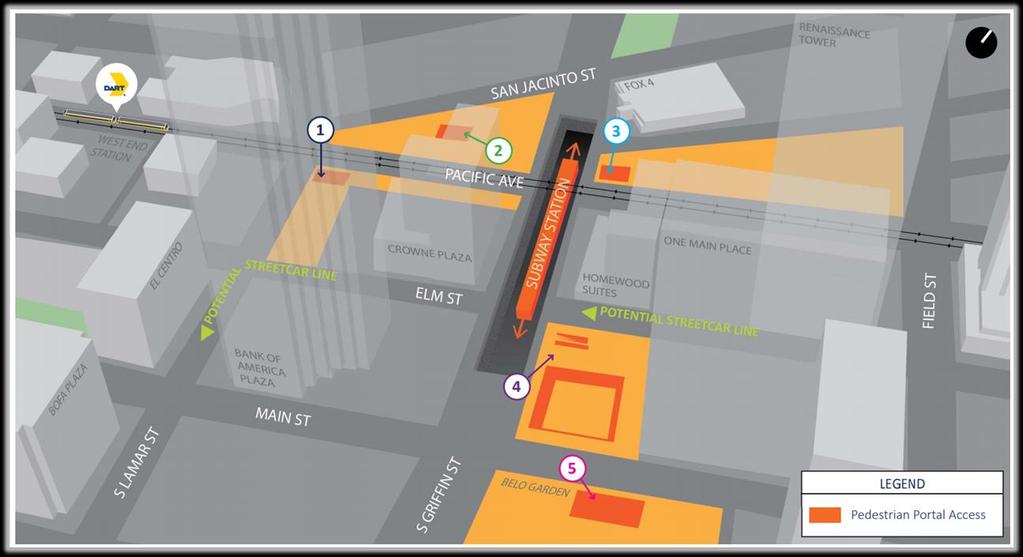 Metro Center Station Example Pedestrian access portal locations
