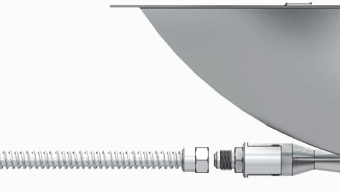 a closed position and re-tightening screw. 2. Locate the included metal flex-line hose and thread one end onto orifice and tighten securely with two wrenches. 3.