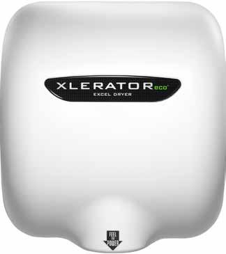 THE ECO HAS LANDED XLERATOReco HAND DRYERS % 4 TIMES FASTER % 500 WATTS % 1P PER 102 USES The new generation XLERATOReco offers impressively low energy consumption using the ambient air temperature.