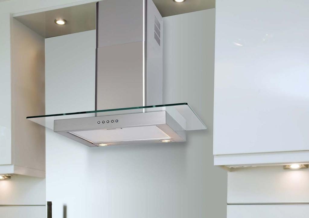 WALL MOUNTED HOODS/STRAIGHT GLASS CHIMNEY LA-ST-GL Stainless Steel and Black Introducing a
