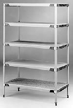 shelves to be constructed of high impact polymer, removable, commercial dishwasher safe. Load capacity of 800 pounds up to 54". Sizes Note: Shelving, Solid and Post should have the same vendor.