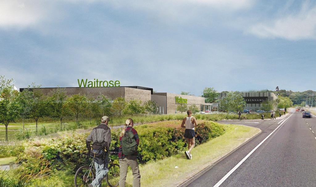 Artist s impression of the proposed Waitrose and Debenhams stores from the A249 Access The existing access opposite the Crematorium will be closed.