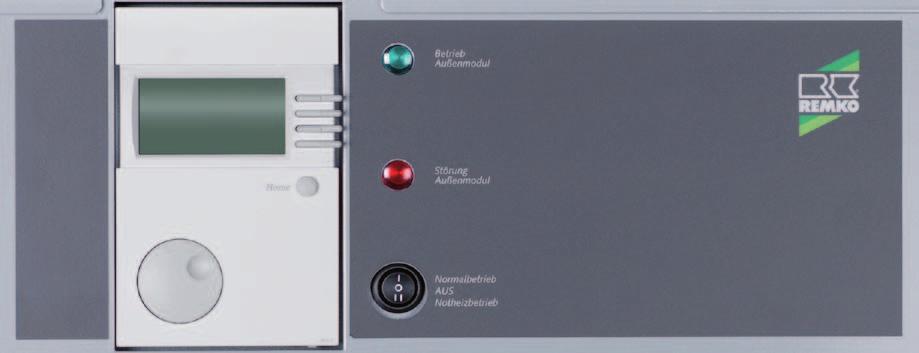 REMKO CMF / CMT Control panel Green indicator light Outdoor module is activated Red indicator light Outdoor-module failure Heat pump manager (control-and-display unit) Mode switch Position I: Normal