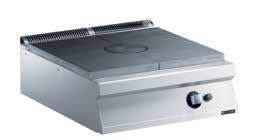 The cooking surface has different temperature zones ranging between a maximum of 500 C at the centre of the hotplate and a minimum of 200 C at the edges.