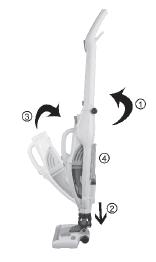 ASSEMBLY (FLOOR CLEANER): 1, Flip the handle upwars until it clicks into place. 2, Attach the cleaning foot to the body of the device.