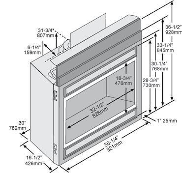 Installation Information Seattle SS (Space Saver - Top Vent/Rear Vent) Note: On rear vent applications on a raised hearth, there is the potential for a small amount of light to reflect through the