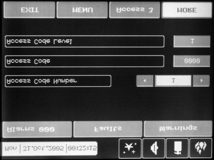 3.6 Access Codes The access codes can be viewed and edited in the ACCESS CODES submenu, menu Programming see Fig. Screen 2.