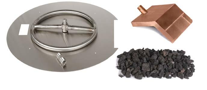 FIRE & WATER BOWL - ELECTRONIC IGNITION (Liquid Propane) (Natural Gas) Shown above are all components included in your fire & water bowls: Fire pan, Burner, Orifice (LP or NG), Scupper, Lava rock,