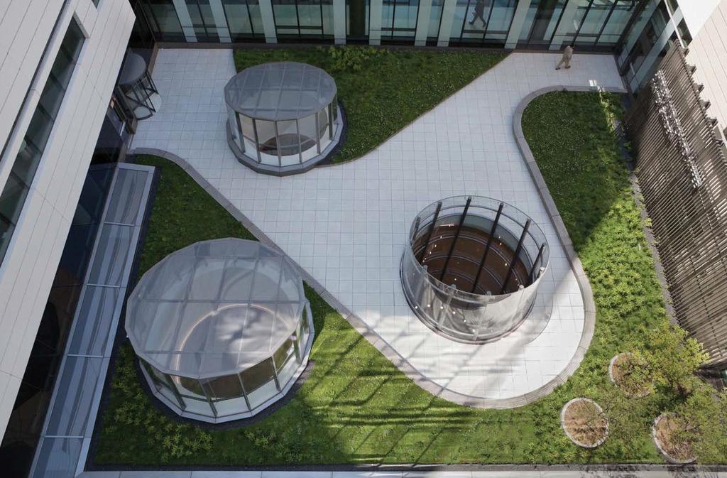 roof is landscaped to provide a patient staff garden at level four that connects by