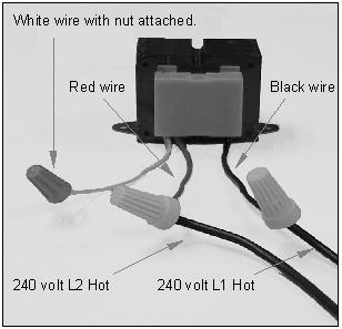 Attach the wire nut to the red wire. There should be no connection to the red wire for 120V operation.