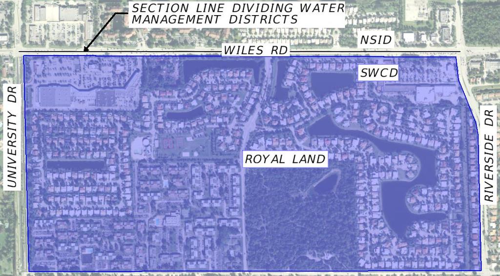 Existing Drainage Pattern Consists of a closed drainage system: swales, exfiltration trenches, and DBIs Collected by two Water Management
