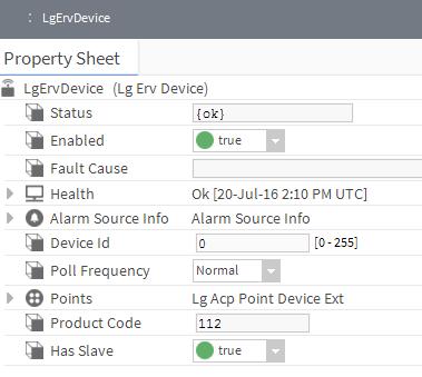 LG MultiSITE TM VM3 DRIVER CONFIGURATION ERV Device Properties See the following Figure for the custom properties of the LgErvDevice.