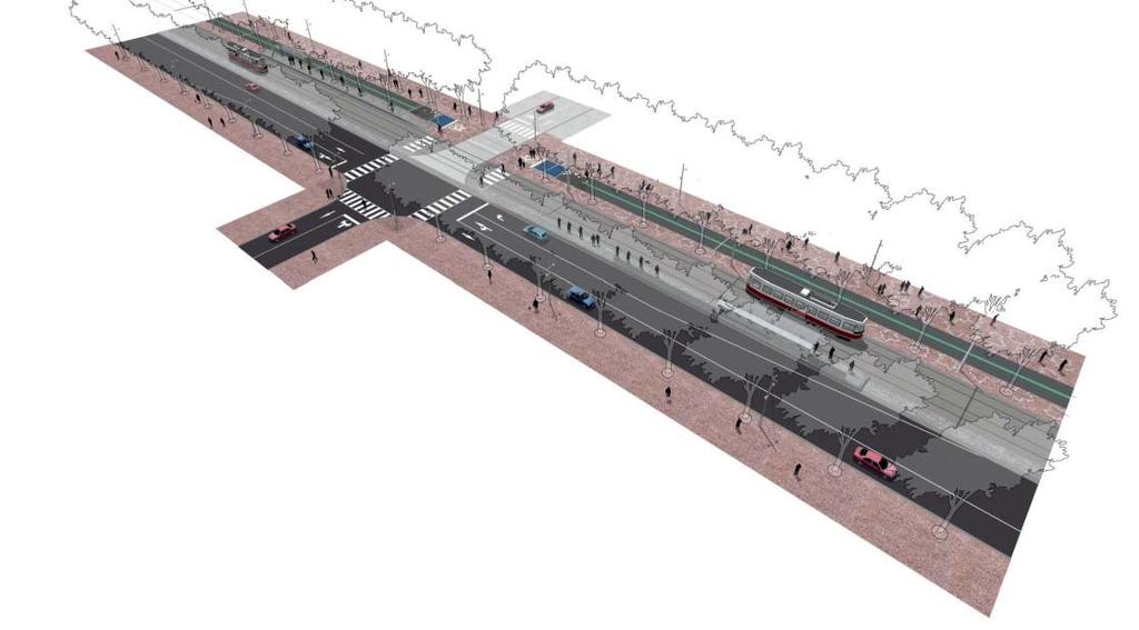 Overview layout of Queens Quay West - the overall concept kept the streetcar in the same place in the roadway, but completed the Martin