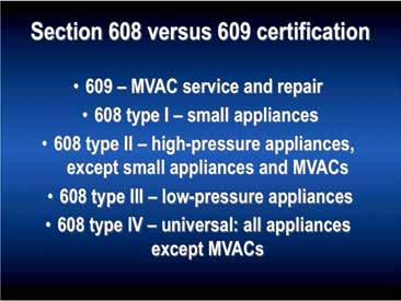 Section 609 of the Clean Air Act establishes standards specifically for the service of motor vehicle air conditioning (MVACs).