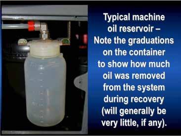 It is a design requirement of the equipment that the amount of lubricant removed during recovery must be measurable.