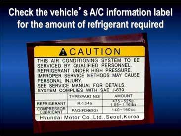 The A/C system label will identify the vehicle, compressor or A/C system manufacturer s recommended lubricant, often by an OE part number or designation.