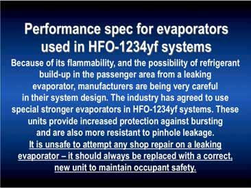The increased performance specifications for evaporators are explained in SAE Standard J2842.