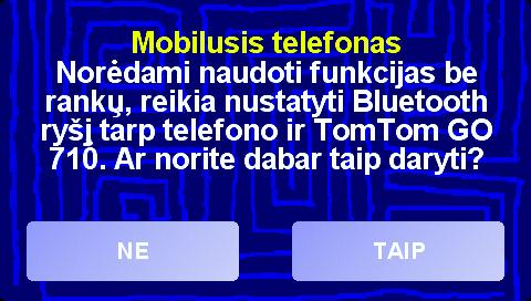 14 skyrius Skambinimas be rankų Skambinimas be rankų Jeigu turite mobilųjį telefoną su Bluetooth, savo TomTom GO galite naudoti skambinti ir priimti pranešimus važiuodami.