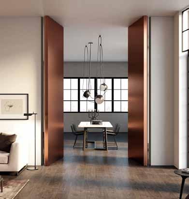 Available with or without stop, the door can rotate on itself up to 360 opening degrees, obtaining a very exciting effect of movement Filo 10 is an evolution of the Vertical Pivot door, can be made