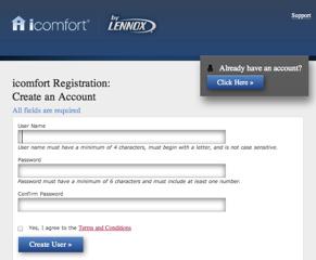 Account Registration for Server From the web portal welcome page, you may also click on links to launch an interactive demo or learn more about icomfort.
