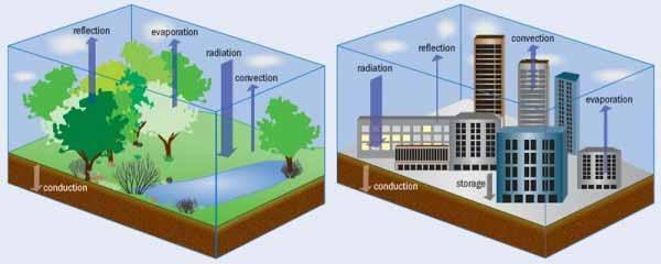 Install cool islands (green spaces) Thermal behaviour of green and