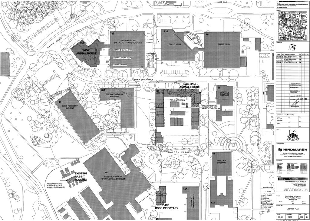 Figure 4: Site Location Plan for the Wes Whitten Building. Drawn by May & Russell Architects for Hindmarsh Construction Australia. Plan approved on October 16 2008.