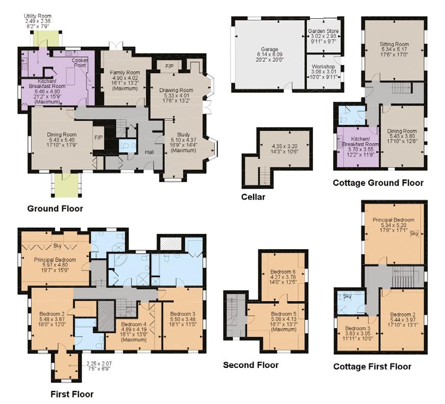 floorplans Gross Internal Area (approx): Main House = 362 sq m / 3885 sq ft Garage = 37 sq m / 402 sq ft Garden Store & Workshop = 18 sq m / 197 sq ft Cottage = 153 sq m / 1645 sq ft Total = 570 sq m