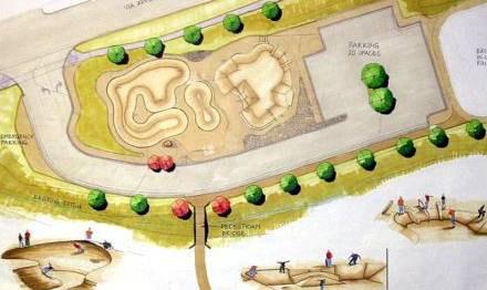 Final Skate park rendering by Design Concepts The project, located at the corner of Via Appia and McCaslin Boulevards, was placed adjacent to an existing inline hockey rink at an elevation 15-feet