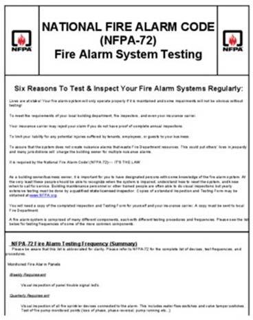 Current Life Safety Systems Inspection & Testing Forms Fire Alarm System At a minimum your Fire Alarm Service Provider is required to fill out and submit to the local Authority Having Jurisdiction