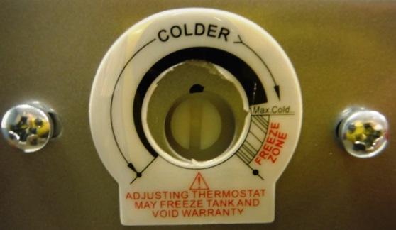 2 C) The cold set point can be adjusted by accessing the cold thermostat adjustment screw under the decal at the rear