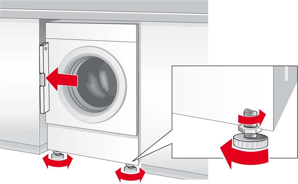 Levelling Intense noise, vibrations and wandering may be the result of incorrect levelling. All four appliance feet must be firmly on the ground. The washing machine must not wobble.