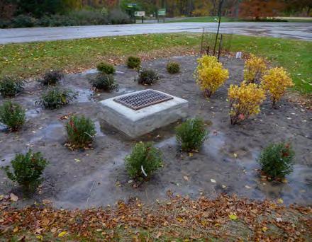 The two bioretention cells in the Holden Arboretum parking lot were among the stormwater control measures monitored.
