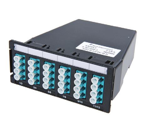 Fiber Optic Cassettes MPOptimate to LC 10 Gigabit Quick-Fit Cassettes 12-Fiber Trunking Solutions Factory terminated and tested Front: