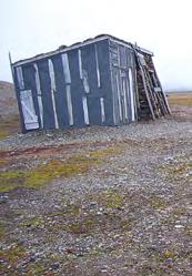 Right: The historic hunting station Fredheim, on Svalbard, a Norwegian archipelago in the Arctic Ocean, was moved inland in 2015 to protect it from coastal erosion.