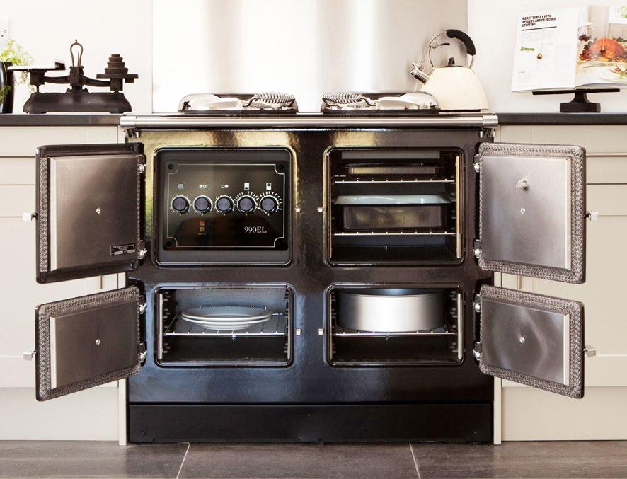 All controls are neatly housed behind the upper left door, and, with no flue and powered from two 13Amp sockets, this clever cooker will fit anywhere.