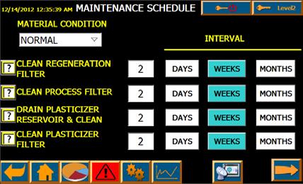 7.6 Maintenance Schedule Press to page forward to set up maintenance schedule.