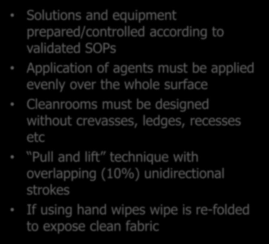Cleaning Techniques Solutions and equipment prepared/controlled