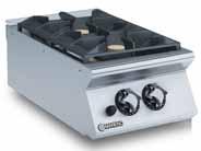 as small as 100mm in diameter Low consumption pilot burner located inside the main burner Individual enamelled cast-iron trivets on each burner, stainless steel rod pan support available as option