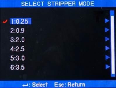 2) Select the stripper mode cursor and set with ENTER key. Edit Stripper Mode The stripper settings saved in stripper mode can be changed.