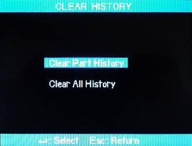 1) Select [Clear Memory] in [Splice Memory] to display menu for