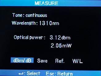 7.6. VFL/OPTICAL POWER METER 1) OFS-920 optical power meter CD Select Main menu Optical power meter I VFL Optical power meter Measure menu as shown in the figure.