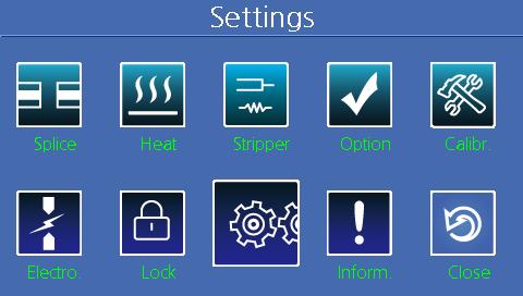 7. Locking menu Menus of the splicer can be locked. Item Splice Lock Heater Lock Clear Memory Lock Check the item to lock it.