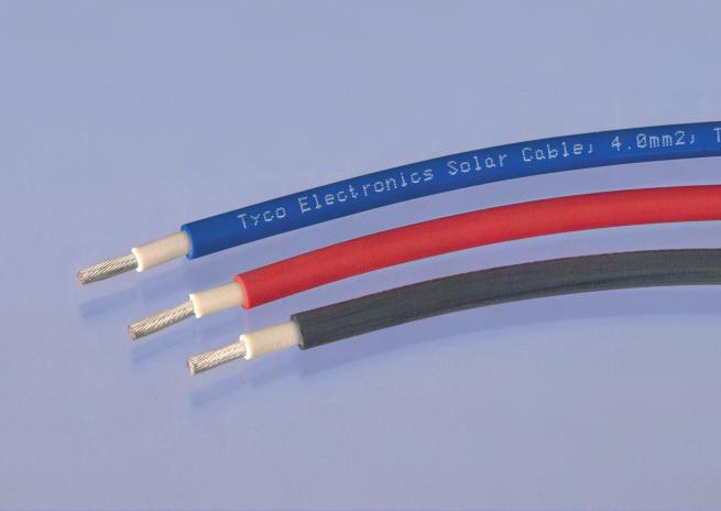 Solar Cable, 1-Pole Tyco Electronics Solar Cable, 1-Pole Wire Size Range (mm 2 ) Outer Diameter (mm) (Inch) Color Part Number Package Quantity (m) Black 2.5 5.1 0.20 Red Blue Black 4.0 5.7 0.