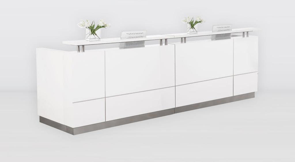 HUGO-PLUS White Description: Clean modern lines with style and functionality. Quality materials and fittings. Counter body in high gloss white 2-pack finish with feature aluminium strips.