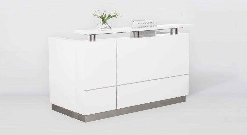 HUGO WHITE Description: Clean modern lines with style and functionality. Quality materials and fittings. Counter body in high gloss white 2-pack finish with feature aluminium strips.