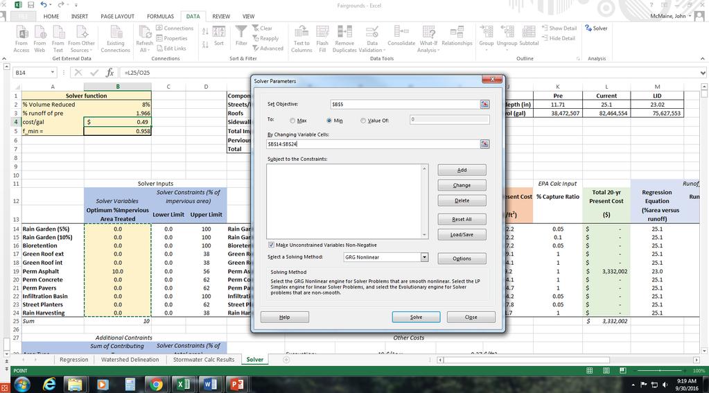 Microsoft Excel Solver Set