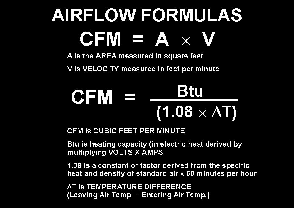 A register is a grille with some sort of damper or flow control. 137. Important airflow formulas are: CFM = A V Where: A is area measured in square feet.