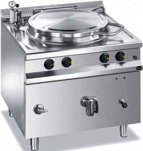 Boiling Pans Modular Cooking Line 700 Series Water steam jacket indirect heating Saftey water pressure control system Overheating protection Drain tap Lid lock and balancing